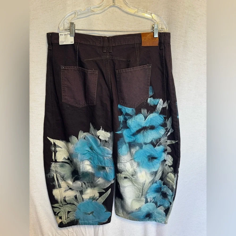 NWT We The Free Free People Good Luck Barrel Brown Aquamarine Floral 33 short - Picture 3 of 5